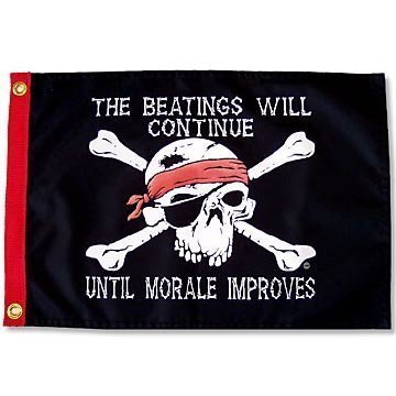 The Beatings Will Continue 12" x 18" Grommeted Pirate Flag