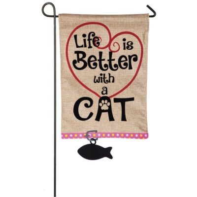 Life is Better with a Cat Garden Burlap Flag