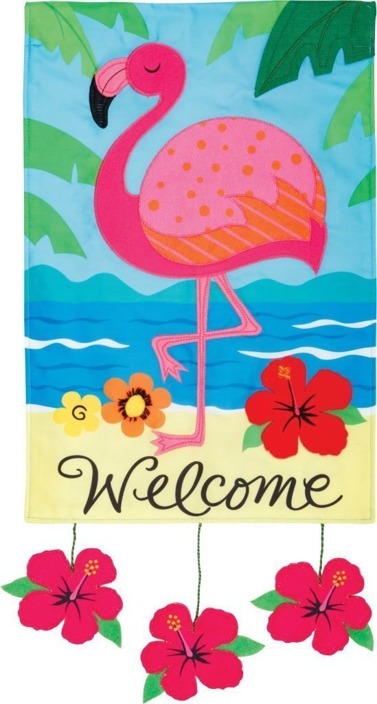 Flamingo Welcome Applique Garden Flag by Custom Decor