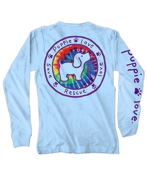 Puppie Love Blue Tie Dye Fill Logo Pup Long Sleeve T-Shirt by Maryland Brand