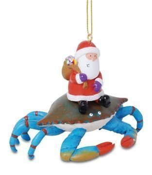 Blue Crab with Santa - Christmas Ornament