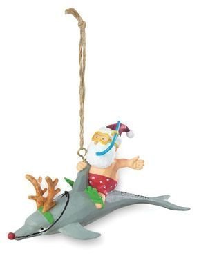 Santa Riding Dolphin - Christmas Ornament