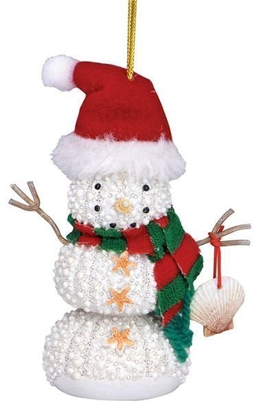 Sea Urchin Snowman with Shells - Christmas Ornament