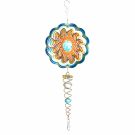Sun Aqua Crystal Mini Metal Wind Spinner Set With Tail by Spinfinity - 6.5" Diameter