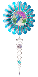 Blue Hummingbird Animated Mini Metal Wind Spinner Set With Tail by Spinfinity - 6.5" Diameter