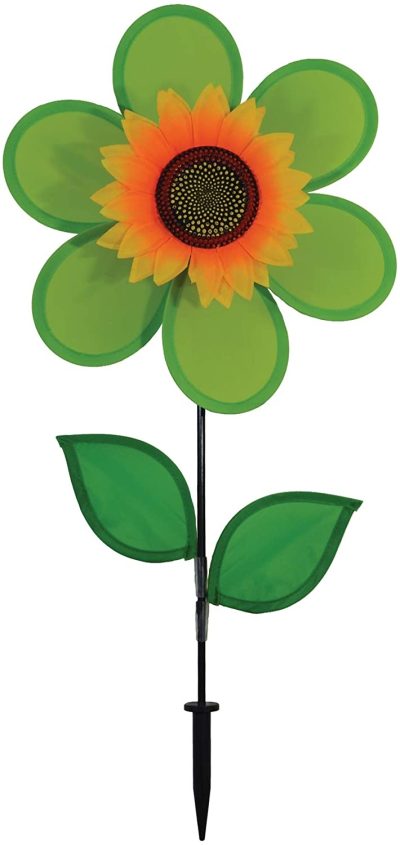 Green Sunflower Garden Yard Wind Spinner with Leaves 12" by In The Breeze