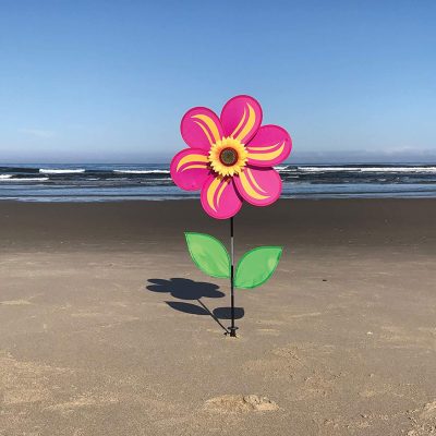 Pink Sunflower Garden Yard Wind Spinner with Leaves 19" - by In The Breeze