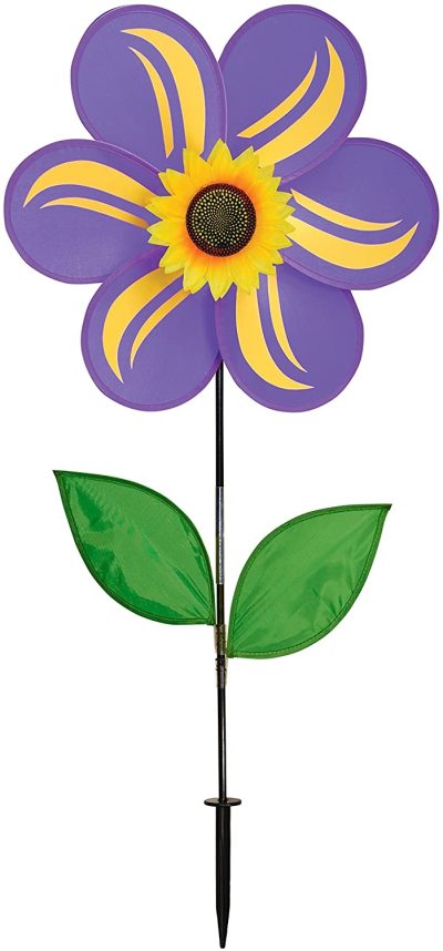Purple Sunflower Garden Wind Spinner with Leaves 19" - by In The Breeze