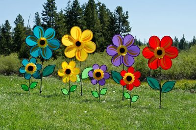 Purple Sunflower Garden Wind Spinner with Leaves 19" - by In The Breeze
