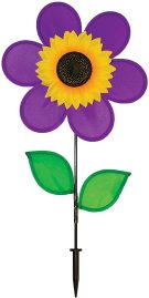 Purple Sunflower Garden Wind Spinner with Leaves 12" - by In the Breeze