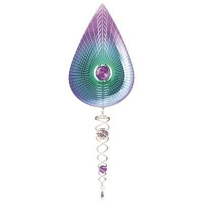 Purple Teardrop Mini Metal Wind Spinner Set With Tail by Spinfinity - 6.5" Diameter