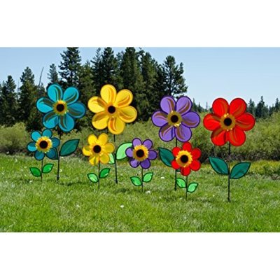 Red Sunflower Garden Wind Spinner with Leaves 19" - by In The Breeze