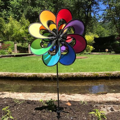 Rainbow Double Windee Wheelz Flower Garden Yard Wind Spinner 15" by In The Breeze