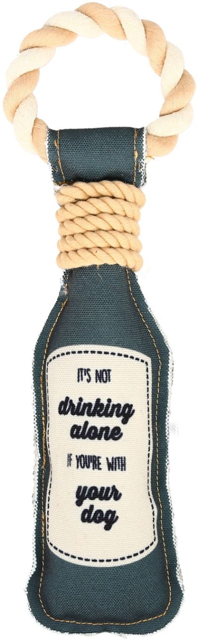 "Drinking Alone" Bottle Shaped Canvas Dog Toy - 13"