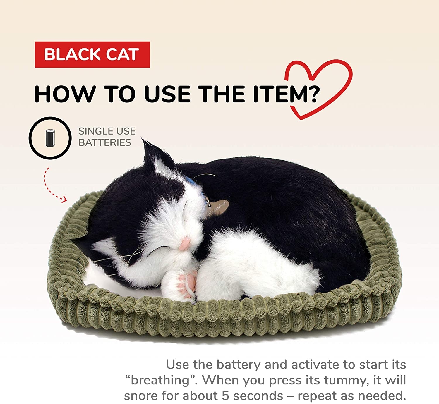 Perfect Petzzz Black & White Kitty does Lifelike Breathing Battery Included-NEW! 